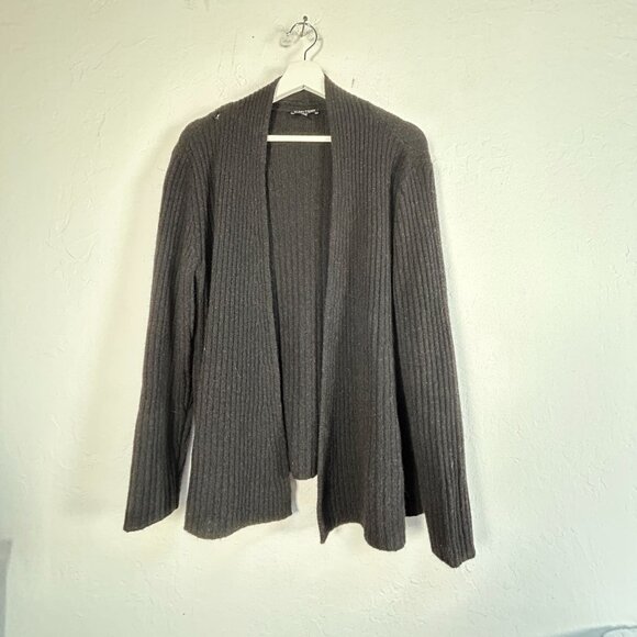 Eileen Fisher Womens Black Ribbed Open Front Cardigan Sweater XL Yak Wool Blend - Picture 1 of 9